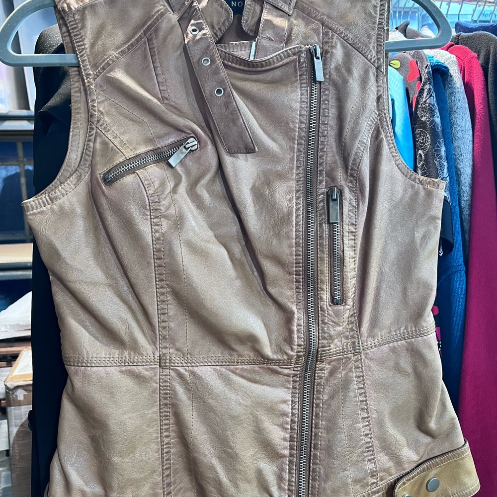 Women's Tan Faux Leather Vest